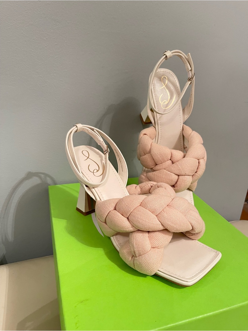 Courtney by Sam Edelman Braided Strap Pink Block Heel Sandals size 9